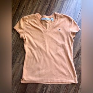 90s Vintage Tommy Hilfiger Orange Creamiscle V-neck Shirt